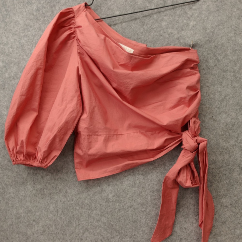 Boho Coquette Crop Top Womens SMALL Coral Pink Summer Party One Shoulder KARLIE